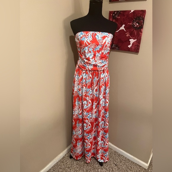 GRACE KARIN Strapless Ruched Top
Maxi Dress with Pockets Floral Red, size XL - Picture 2 of 8